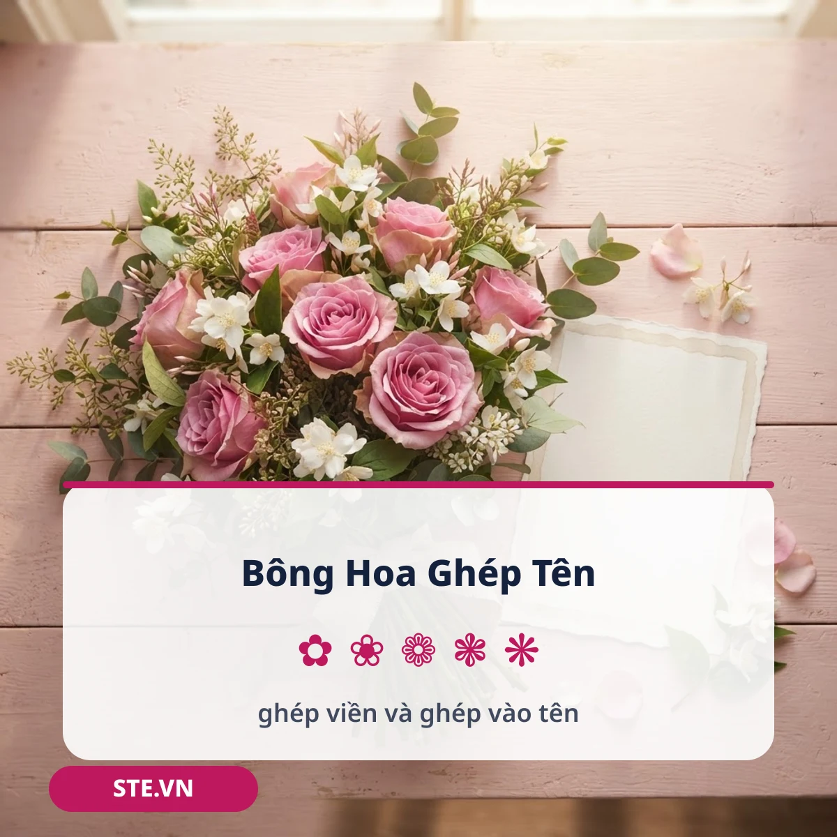 Bông hoa ghép viền và ghép vào tên