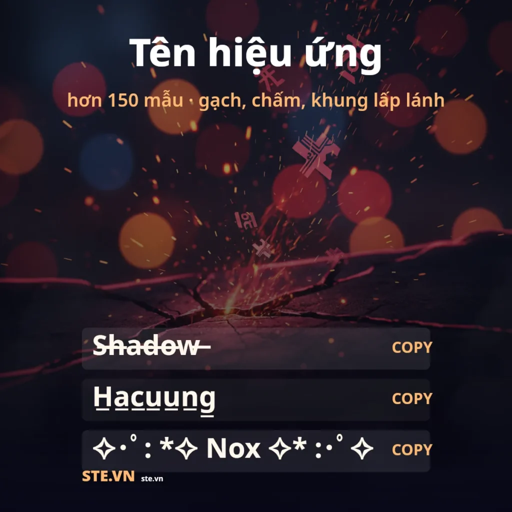 Tên hiệu ứng: gạch ngang, gạch chân và khung lấp lánh cho tên game