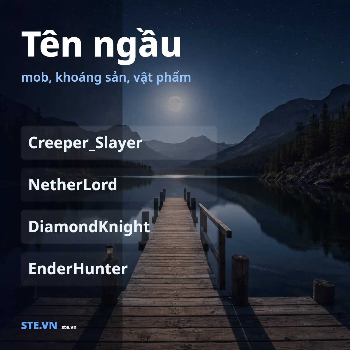 Tên Minecraft ngầu: Creeper_Slayer, NetherLord, DiamondKnight