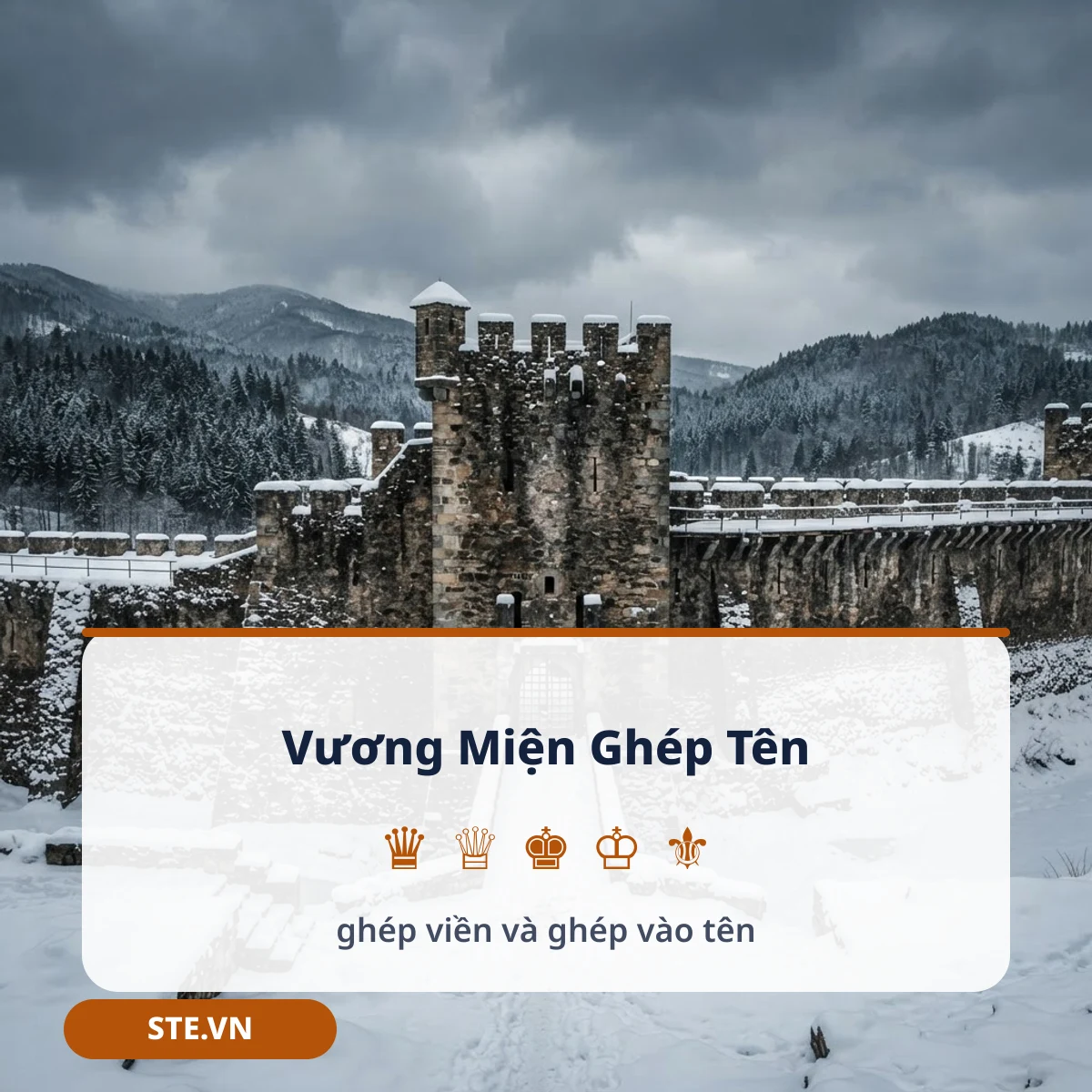 Vương miện ghép viền và ghép vào tên
